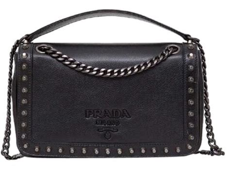 Prada Pattina Glace Calf Leather Nero Black Pattina Studded 